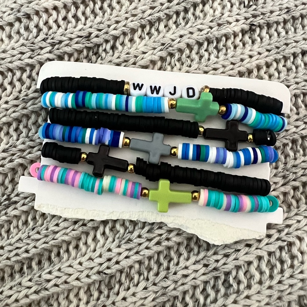 Colorful Beaded WWJD Bracelet Set